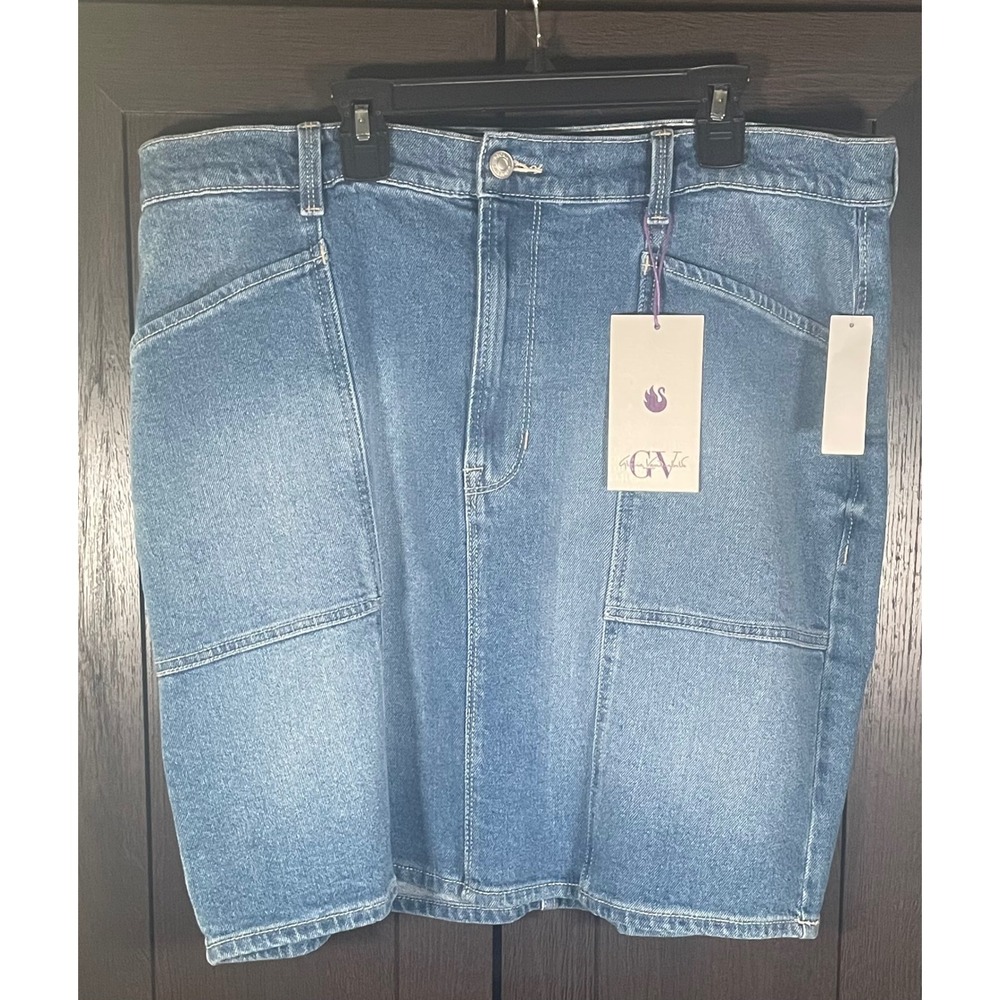 Gloria Vanderbilt Womens Slimming Effect Denim Skirt Medium Wash Blue Size 14